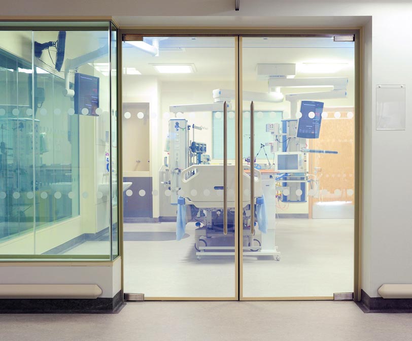 Hospital operation room with smart glass film